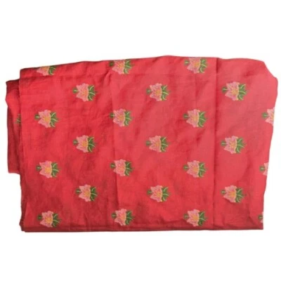 Vintage Floral Coral With Pink/Yellow Hibiscus 2.8 Yards Material Natural Fiber - Image 1 of 4