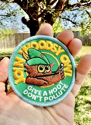 Vintage Retro Woodsy Owl Sew Only Patch Give A Hoot Don’t Pollute Green Nature - Image 1 of 4