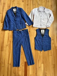 3 PIECE BLACK n BLANCO ROYAL BLUE PASTEL PLAID SUIT/VEST - Boys Sz 10 - EUC - Picture 1 of 12