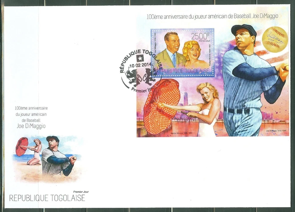 TOGO 2014 100th BIRTH ANN JOE DIMAGGIO WITH MARILYN MONROE S/s FDC - Image 1 of 1