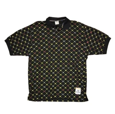 Old Skool Polo Shirt Mens XL Black & Gold  Retro AOP Graphic Print - Image 1 of 4