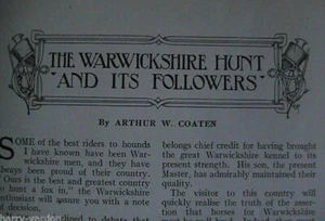 Warwickshire Hunt Foxhunting Fox Hounds Pack Rare Article 1910 Kineton Basset - Picture 1 of 7
