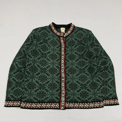 L.L. Cárdigan Suéter Bean Para Mujer Verde Geométrico Cottage Preppy Lana Merino M Foto 1 de 4