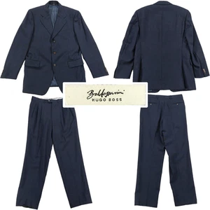 Hugo Boss Baldessarini 2 Piece Suit 40R/50R 34x33, Navy Blue Wool Hopsack, 3 Btn - Picture 1 of 24