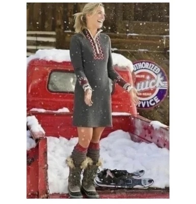 Vestido Suéter Athleta Alpes Gato de Nieve Rojo/Gris Mangas en L Bolsillo Mezcla de Cachemira S Foto 1 de 4