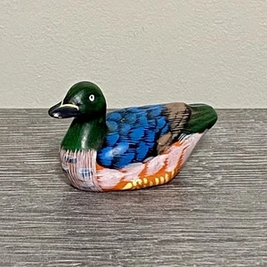 Vintage Miniature Small Ceramic Hand Painted Duck Water Pond Bird Decoy Figurine - Picture 1 of 13