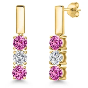 1.60 Ct Pink Created Sapphire G/H Lab Grown Diamond 18K Yellow Gold Plated - Picture 1 of 6