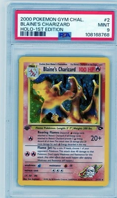 2000 Pokemon Gym Challenge 第 1 版 Blaine’s Charizard Holo #2 PSA 9 完好 — 第 1/2 张图片