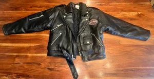 Youth Boys Harley Davidson Black Faux Leather Motorcycle Jacket 12/14 - Picture 1 of 10