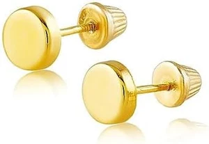 Echte 14K massive runde Gelbgold kleine Kreis Ohrstecker mit Schraubverschluss für W - Bild 1 von 9