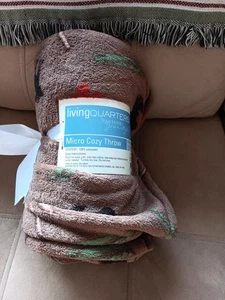 NEW Living Quarters Micro Cozy Throw Blanket 50 x 60 Camp Lodge Brown Moose - Picture 1 of 1