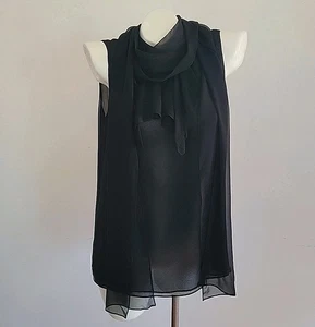 Camicetta Hanii Y in chiffon di seta senza maniche collo allacciato 12 designer minimalista preppy - Foto 1 di 13