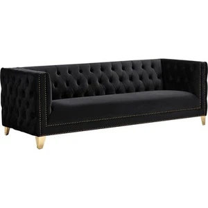 Pemberly Row Modern / Contemporary Deep Biscuit Tufting Black Finish Velvet Sofa - Picture 1 of 8