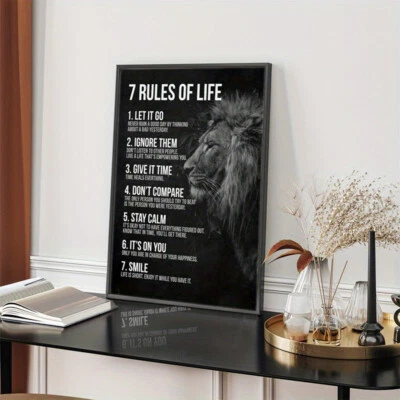 1 PC Wooden Frame ‘7 Rules of Life’ and Lion Inspired Canvas Prints - Image 1 of 4