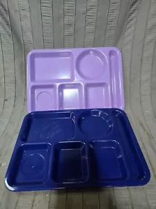 2 Purple  Blue Cafeteria 6-Section Divided Lunch Trays 14.5" x 10" Camping  - Picture 1 of 8