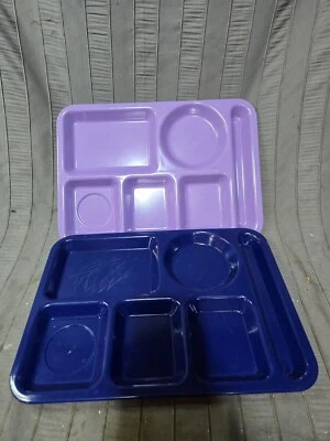 2 Purple  Blue Cafeteria 6-Section Divided Lunch Trays 14.5" x 10" Camping  - Image 1 of 4