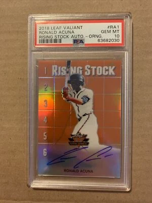 2018 Valiant Rising Stock Orange /35 Ronald Acuna ON CARD Auto PSA 10 POP 4!!! - Image 1 of 2
