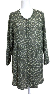 Vestido túnica lino Jeanne Engelhart verde floral abotonado transparente Lagenlook talla S Foto 1 de 4