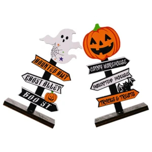 2PCS Halloween Ghost Pumpkin Decoration Table Centerpiece Wood Sign Table Decor - Picture 1 of 12