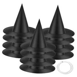 12 Pieces Halloween Hanging Witch Hats Decorations - Floating Black Witches - Picture 1 of 7