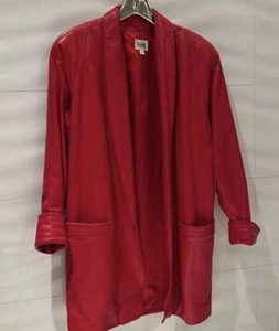 Vintage 80er 90er rote Lederjacke Mantel übergroß Dolman Ärmel Schulterpolster - Bild 1 von 9