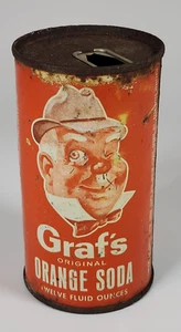 Lata de refresco naranja vintage Graf's acero Milwaukee WI - Imagen 1 de 7