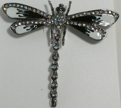 Шикарный стрекоза пурпурный и розовый или черно-белый эмали и кристалл Pin брошь - Изображение 1 из 2