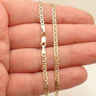 10" Pave Mariner  Anchor Chain Ankle Bracelet Anklet Real Solid 10K TwoTone Gold - Image 1 of 4