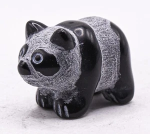 41mm Black Obsidian Panda Bear Figurine Carved Natural Gemstone Crystal Mineral - Picture 1 of 7