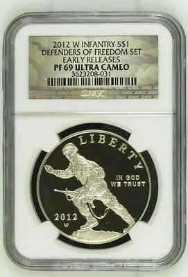 2012-W Infantry Soldier Proof Silver Dollar D.O.F.. Set NGC PF69 NO OGO - Image 1 of 2