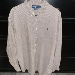 Ralph Lauren XL Poloshirt L/S Blaine Baumwolle braun weiß kariert grün Emblem - Bild 1 von 7