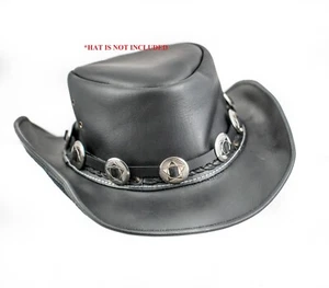 Hat Band Small Round Steel Concho Leather Band Hat Is Not Included - Picture 1 of 6