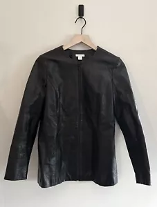 Halogen Collarless Full Zip Black Leather Jacket Bomber Women's Size Medium M - Picture 1 of 6