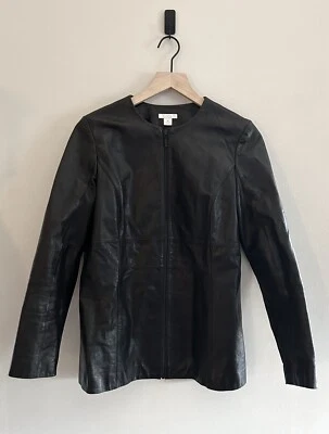 Halogen Collarless Full Zip Black Leather Jacket Bomber Women's Size Medium M - Image 1 of 4