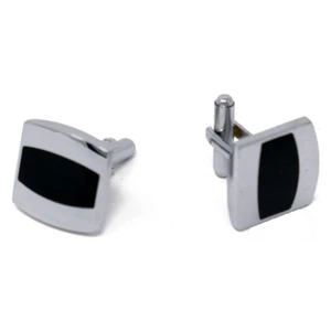 Men's PlatinumPlated Silver Black Strip Cufflinks in Gift Box - Picture 1 of 4