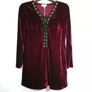 Listicle Velvet Wine tie front mini Lined Dress tunic role play cosplay moto New - Picture 1 of 4