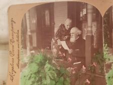 Antique 1896 Stereoview Photo Card - Man & Woman Read A Letter Hand Colorized