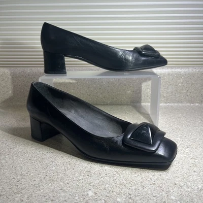 H758 ~ Stuart Weitzman «Facet» насос низкий 1,75» блок каблук туфли черный размер. 6 - Изображение 1 из 4