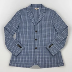 Wallace & Barnes For J.Crew Blue Plaid Cotton Linen Chore Blazer Jacket Men 40R - Picture 1 of 16