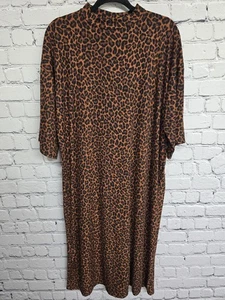 Dressed In Lala Oversized Shirt Dress Womens M Leopard Boho Lagenlook Midi New - Picture 1 of 12