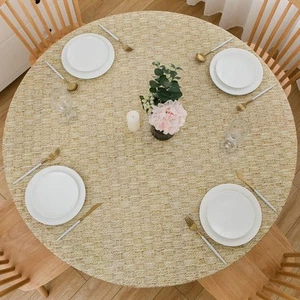 Round Vinyl Fitted Tablecloth with Flannel Backing Elastic Edge Plastic Table... - Picture 1 of 8