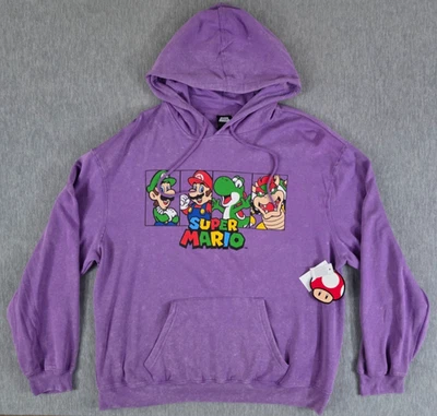 Sudadera con Capucha Super Mario 2025 Nintendo Adulto XL Púrpura Manga Larga NUEVA Foto 1 de 4
