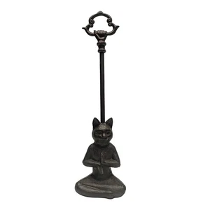 Cast Iron Yoga Cat Doorstop Carry Handle Door Stop Namaste Stopper Home Decor - Picture 1 of 4