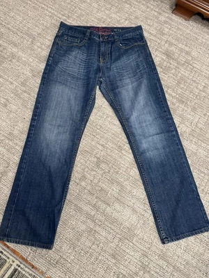 2 pares de jeans masculinos camelo vermelho 33X30 azul denim perna reta lavagem média - Imagem 1 de 4