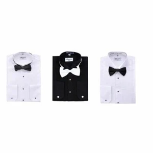 BERLIONI ITALY MEN'S TUXEDO SHIRT WINGTIP AND LAYDOWN STYLE FRENCH CUFFS WHITE - Picture 1 of 5
