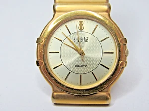 MEN'S BILL BLASS Gold Tone  STAINLESS STEEL  Back WRISTWATCH #W1-14 - Picture 1 of 8