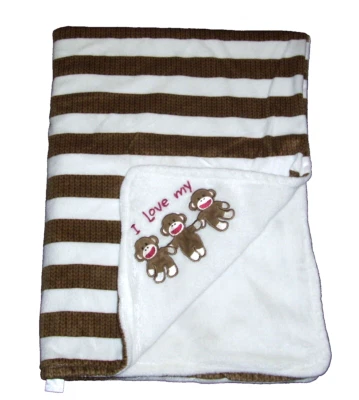 Cobertor Baby Starters I Love My Sock 3 macacos marrom listra branca segurança 30x40 - Imagem 1 de 2