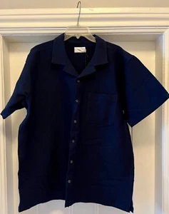 Authentic Onia seersucker stretch camp shirt XL deep navy - Picture 1 of 3