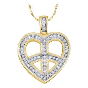 10kt Yellow Gold Womens Round Diamond Heart Peace Sign Pendant 1/6 Cttw - Picture 1 of 1
