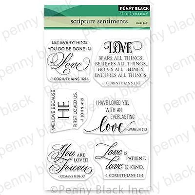 全新 Penny 黑色橡皮图章 SCRIPTURE SENTIMENTS 透明粘性套装 免费 美国船舶 — 第 1/3 张图片